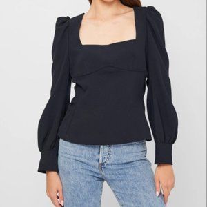 Zara Voluminous Sleeve Top, Dark Blue, Size S